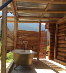 Bathhouse with sun heater water